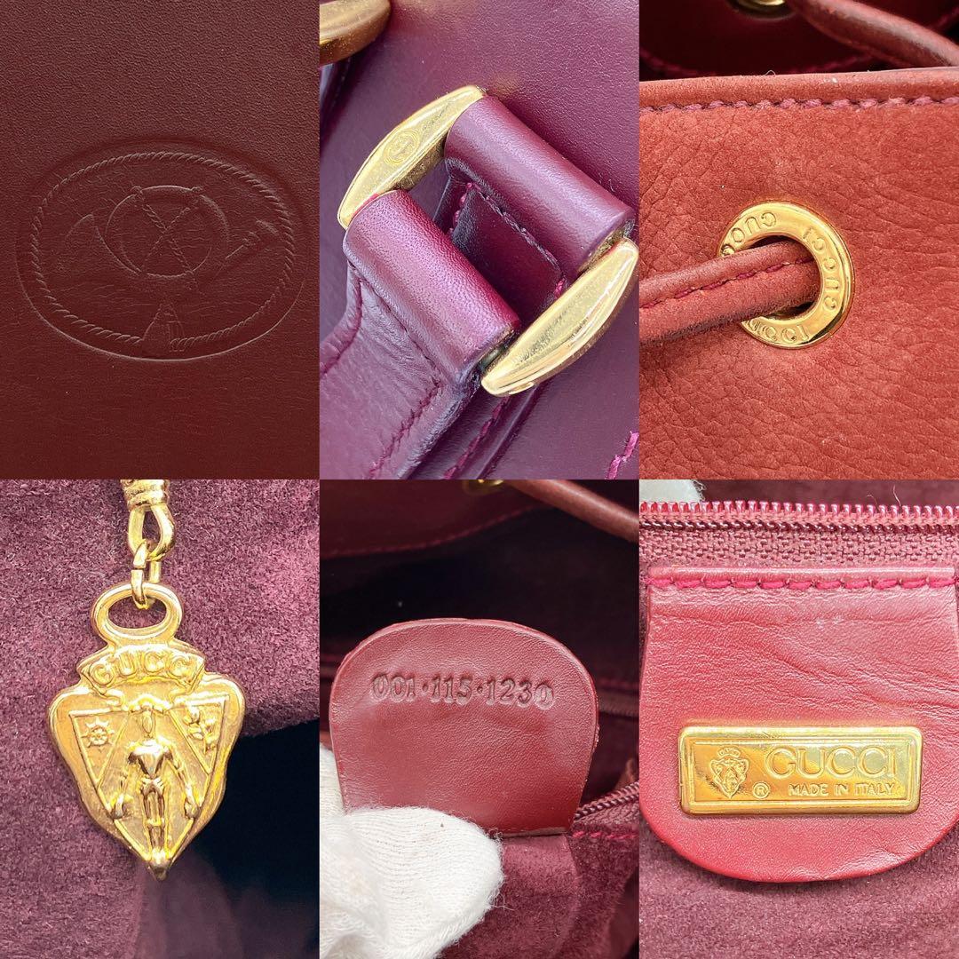 Gucci Shoulder Bag Suede Gold Hardware Red Drawstring