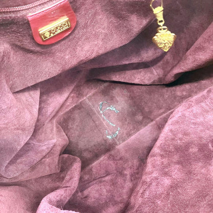 Gucci Shoulder Bag Suede Gold Hardware Red Drawstring
