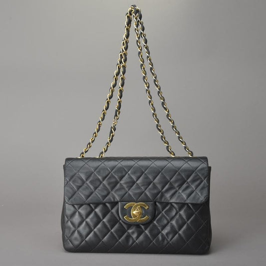 Chanel◇ Chanel Deka Matelasse 34 Chain Shoulder Bag Black
