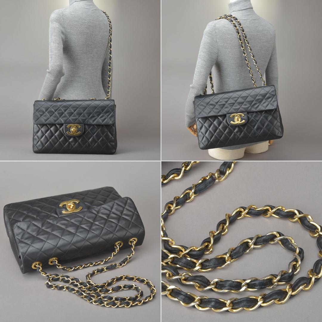 Chanel◇ Chanel Deka Matelasse 34 Chain Shoulder Bag Black