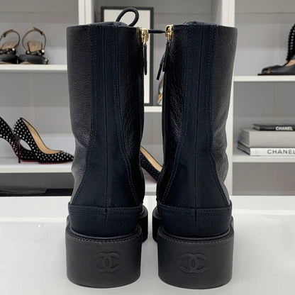 Chanel Calfskin Cocomark Lace Up Short Boots Black