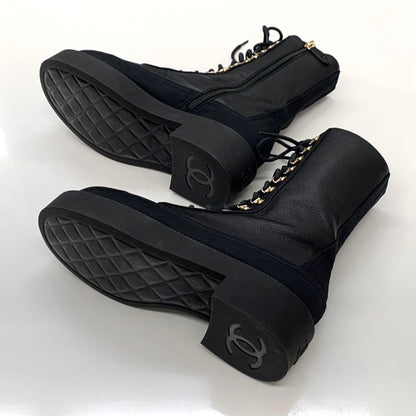 Chanel Calfskin Cocomark Lace Up Short Boots Black