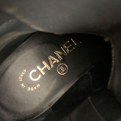 Chanel Calfskin Cocomark Lace Up Short Boots Black