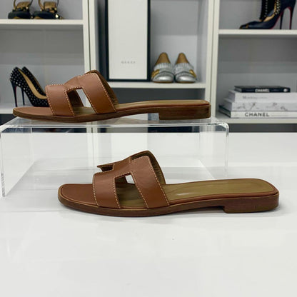 Hermes Oran Leather Sandals Brown — view 3