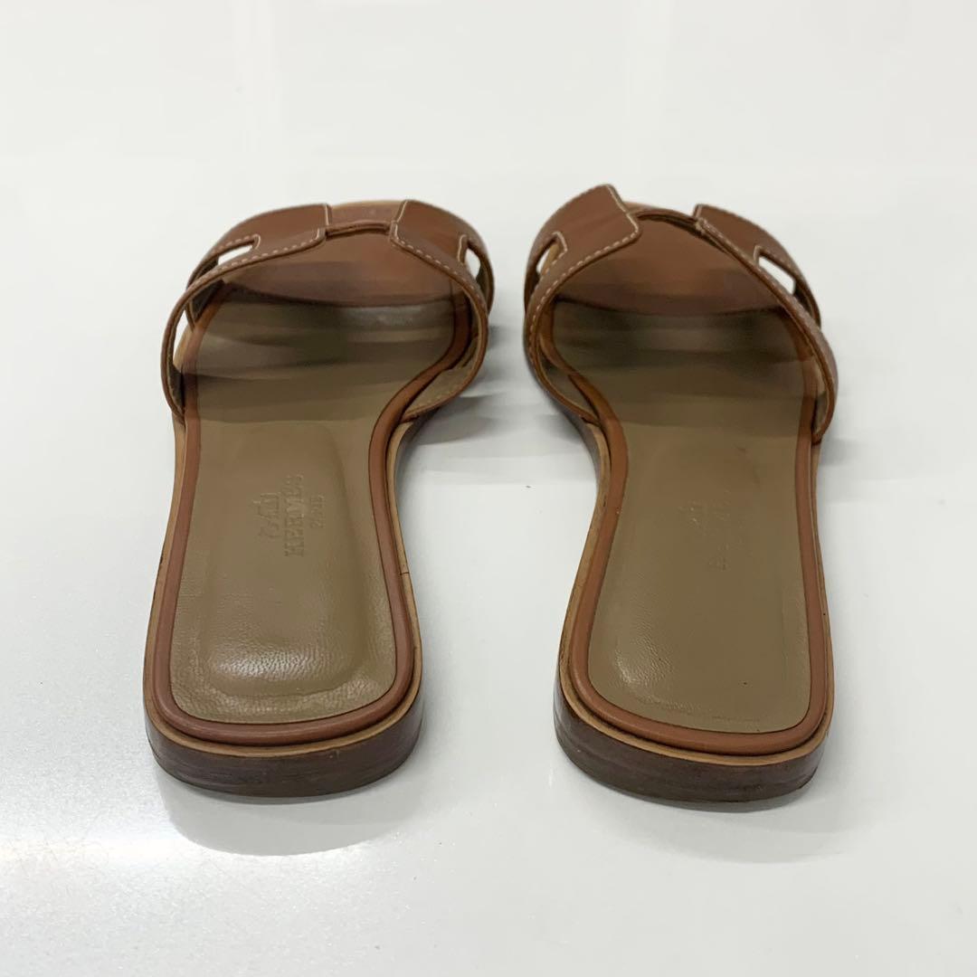 Hermes Oran Leather Sandals Brown — view 5