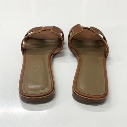 Hermes Oran Leather Sandals Brown — view 5