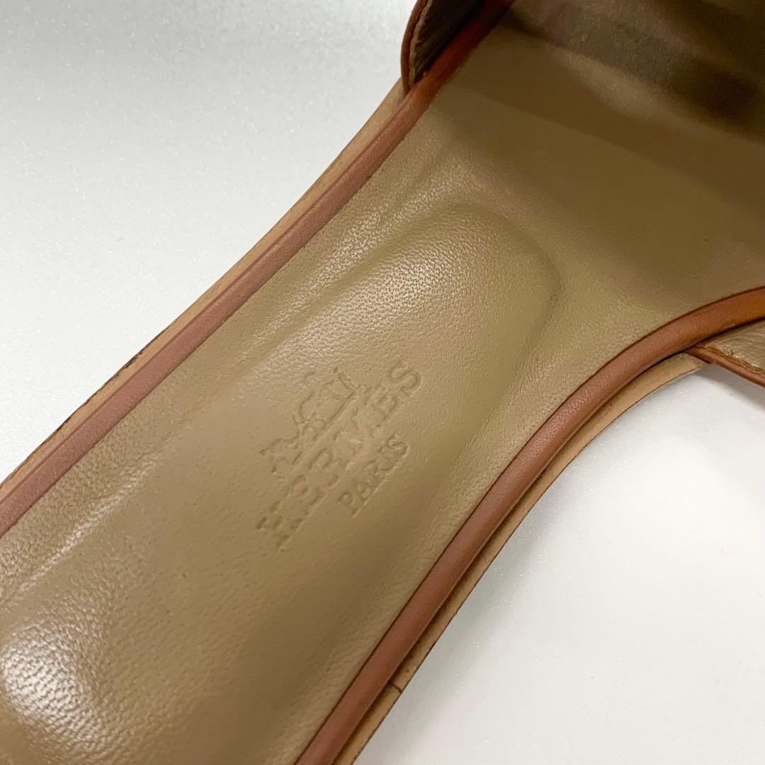 Hermes Oran Leather Sandals Brown — view 7