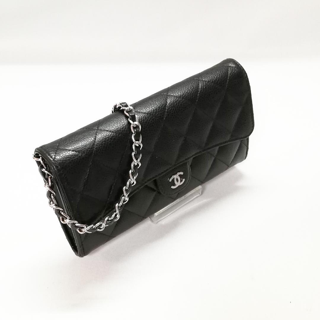 Chanel Quilted Caviar Leather Wallet Black Silver — view 2