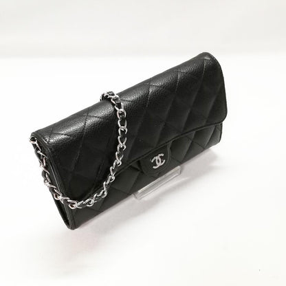 Chanel Quilted Caviar Leather Wallet Black Silver — view 2