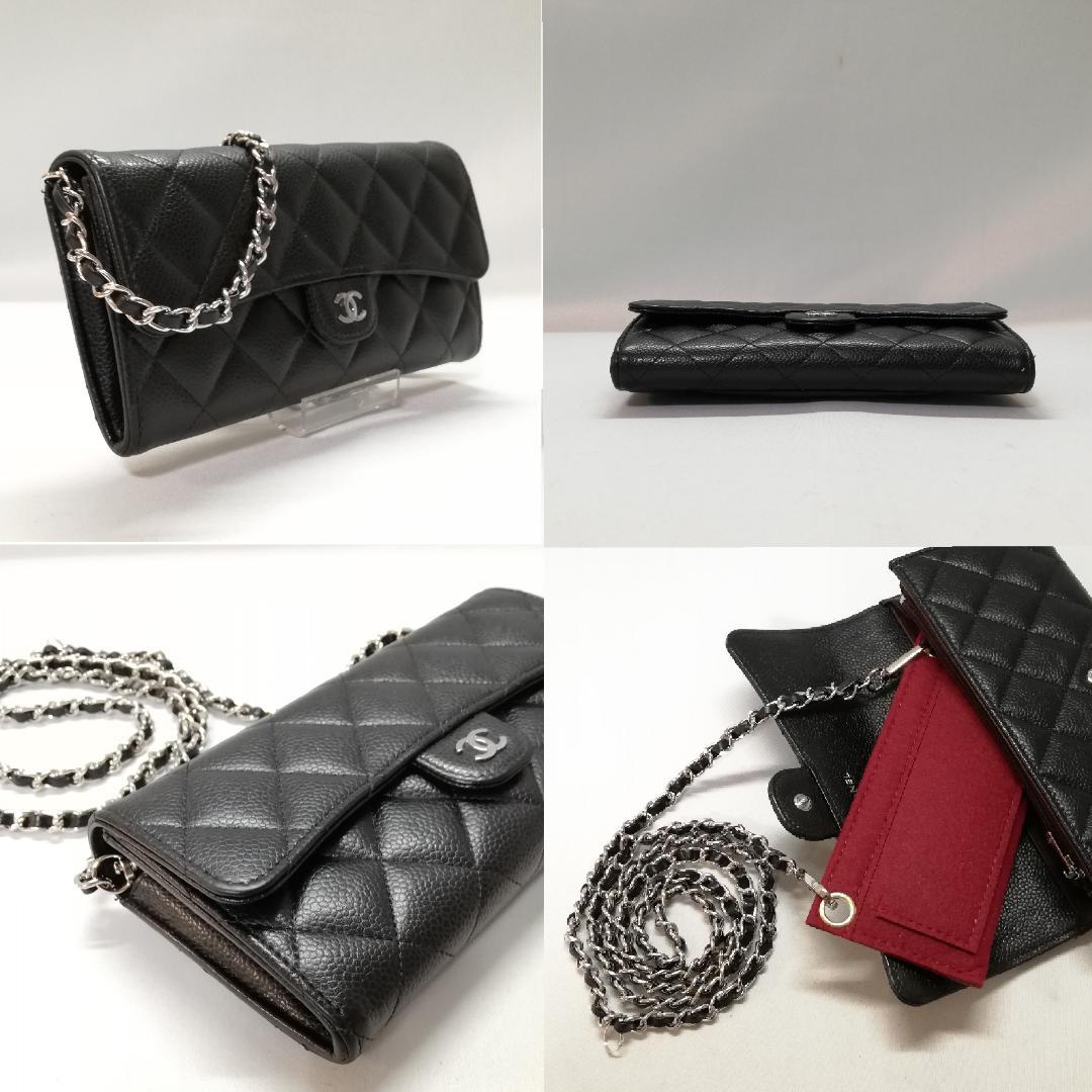 Chanel Quilted Caviar Leather Wallet Black Silver — view 3