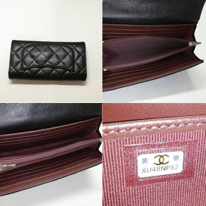 Chanel Quilted Caviar Leather Wallet Black Silver — view 4