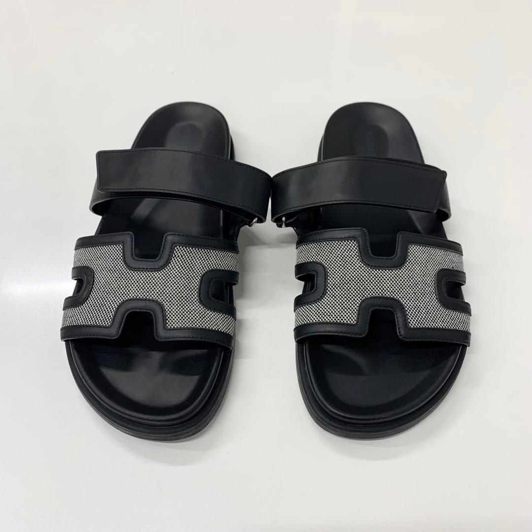 Hermes Chypre Leather Velcro Strap Flat Sandals — view 2