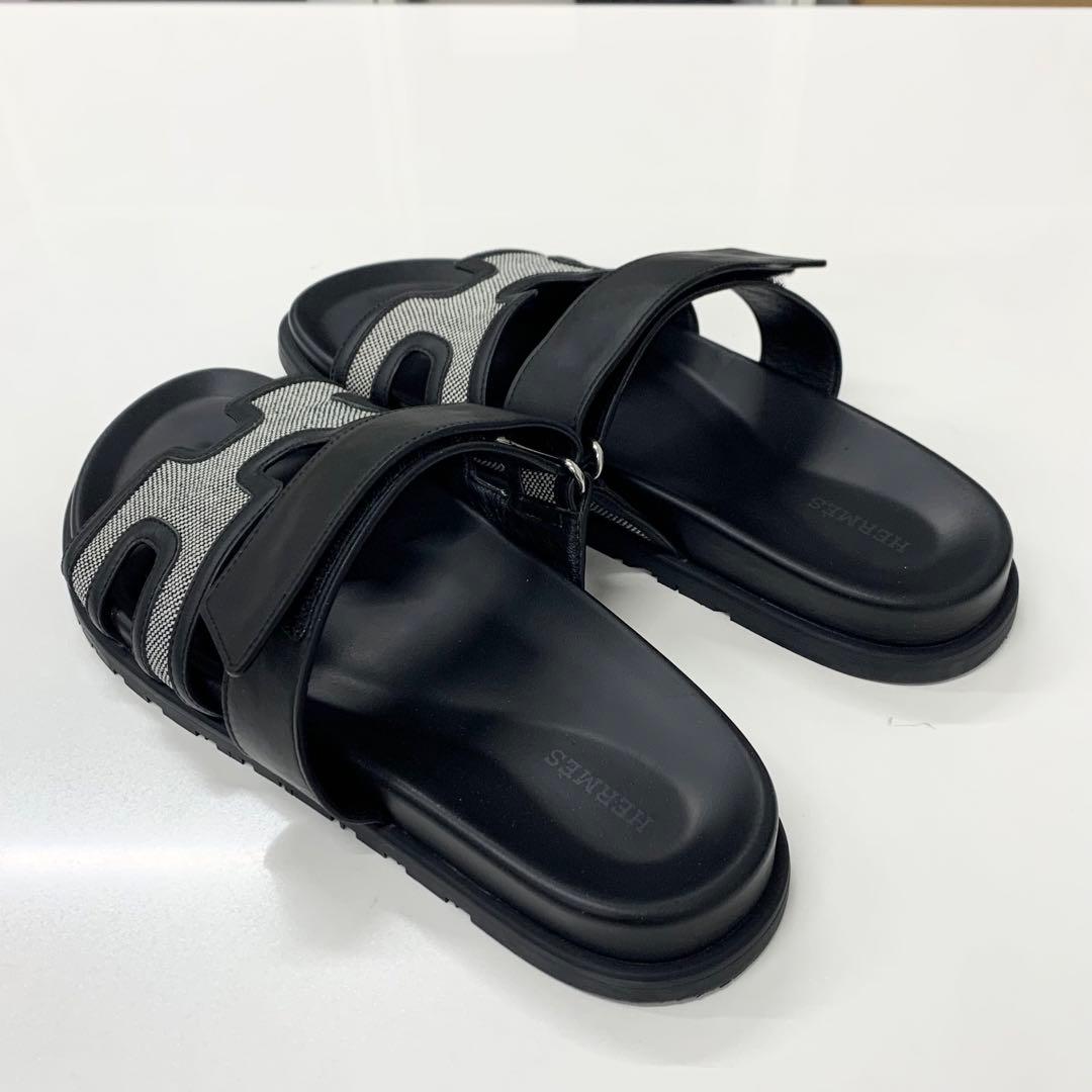 Hermes Chypre Leather Velcro Strap Flat Sandals — view 4