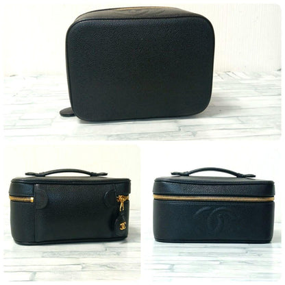 Chanel Vanity Caviar Leather Pouch Black Gold — view 4