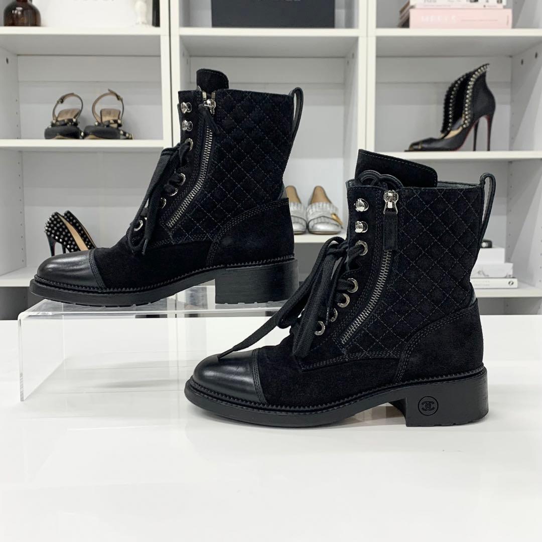 Chanel CC Logo Quilted Suede Short Boots Black — view 2