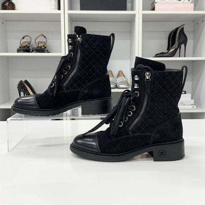 Chanel CC Logo Quilted Suede Short Boots Black — view 2