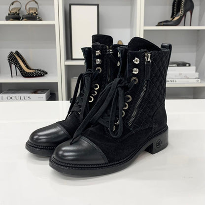 Chanel CC Logo Quilted Suede Short Boots Black — view 3