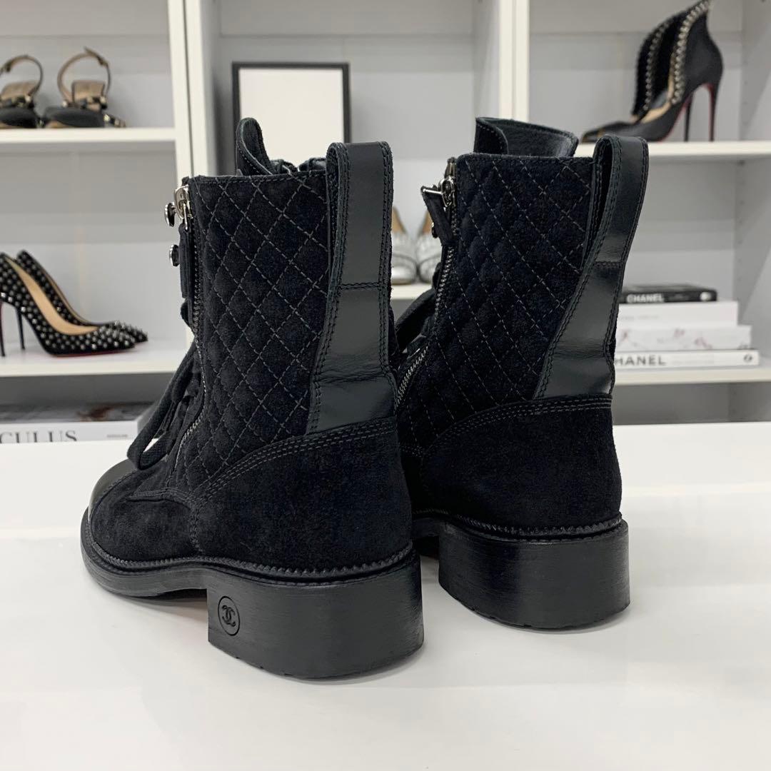 Chanel CC Logo Quilted Suede Short Boots Black — view 5