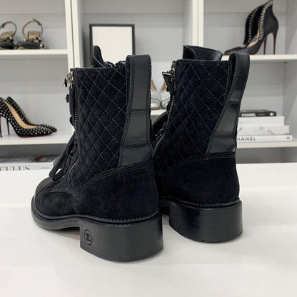Chanel CC Logo Quilted Suede Short Boots Black — view 5