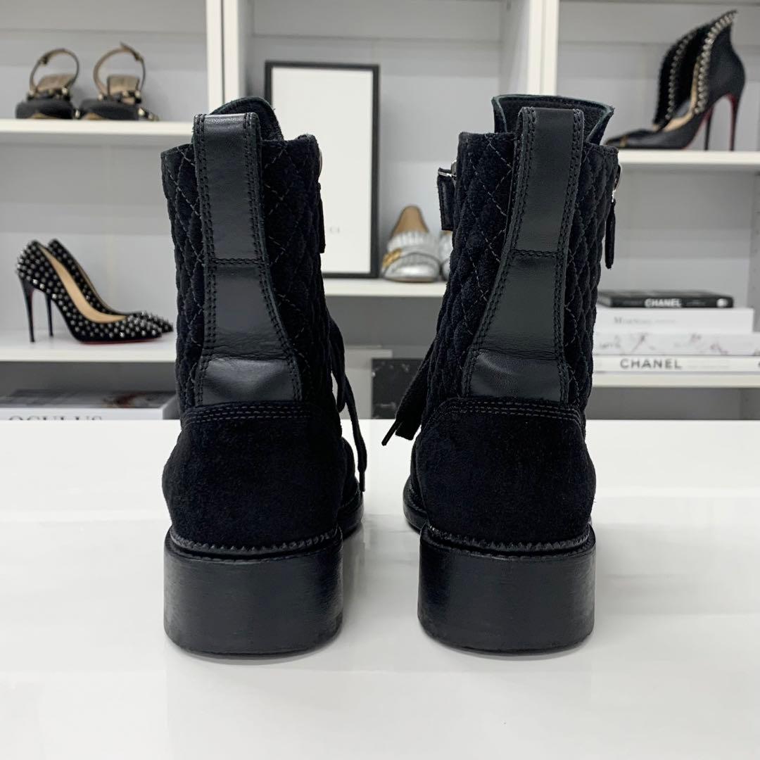 Chanel CC Logo Quilted Suede Short Boots Black — view 6