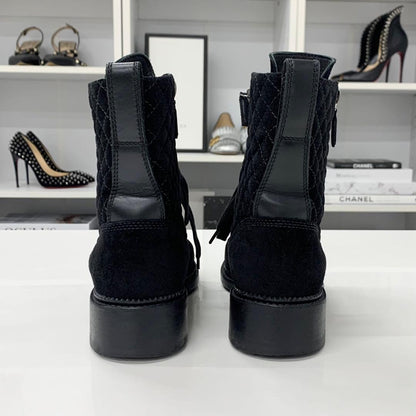 Chanel CC Logo Quilted Suede Short Boots Black — view 6