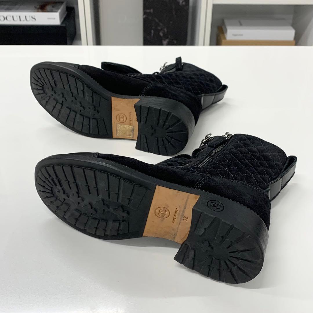 Chanel CC Logo Quilted Suede Short Boots Black — view 7