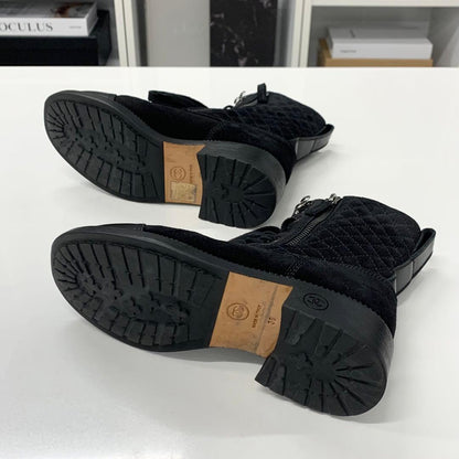 Chanel CC Logo Quilted Suede Short Boots Black — view 7
