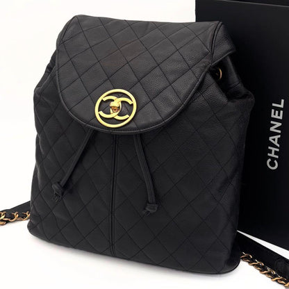 Chanel Quilted Caviar Leather Chain Backpack Black