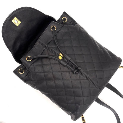 Chanel Quilted Caviar Leather Chain Backpack Black — view 4