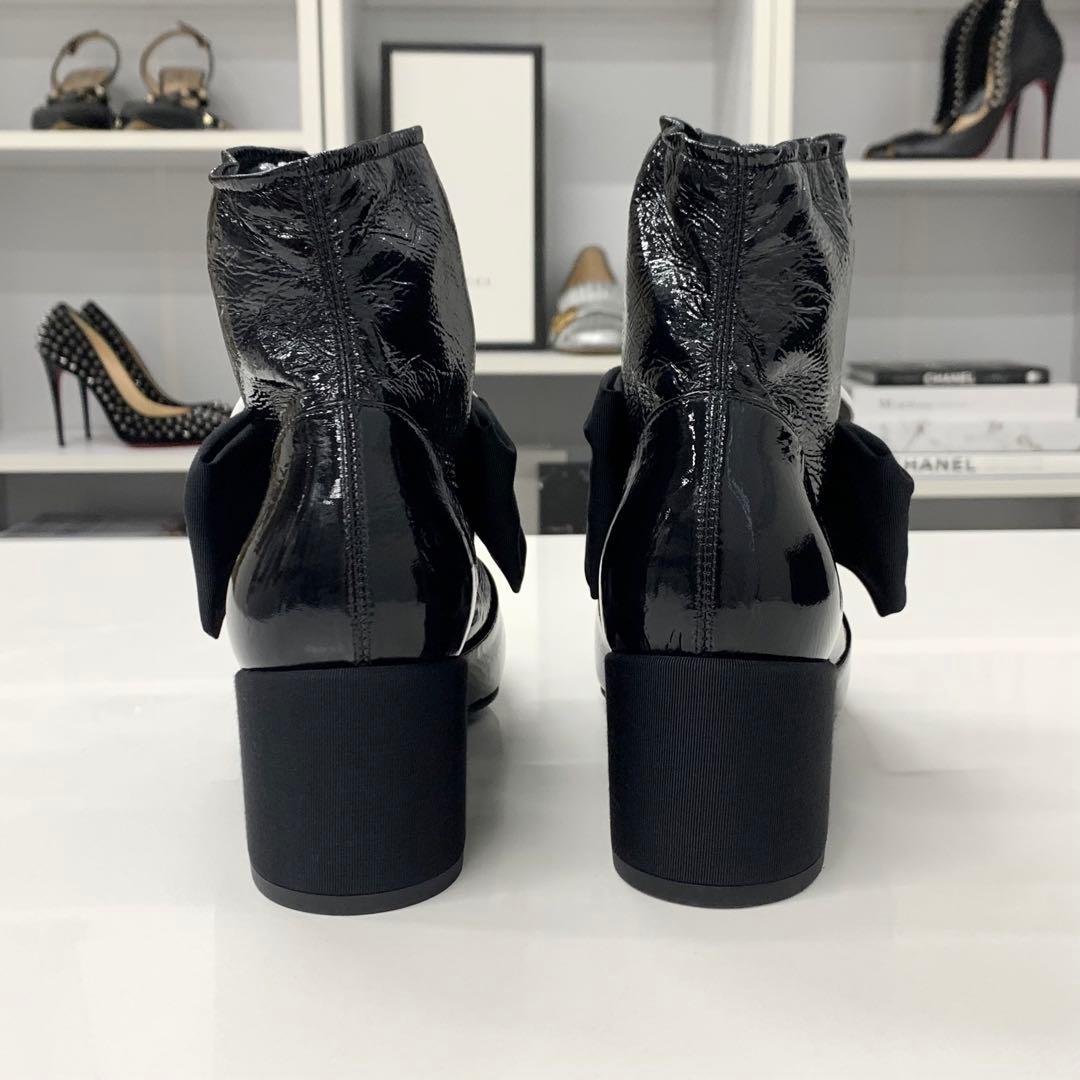 Chanel Camellia Ribbon CC Logo Patent Wrinkled Short Boots — view 6