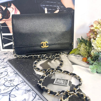 Chanel Chain Wallet Caviar Leather CC Logo