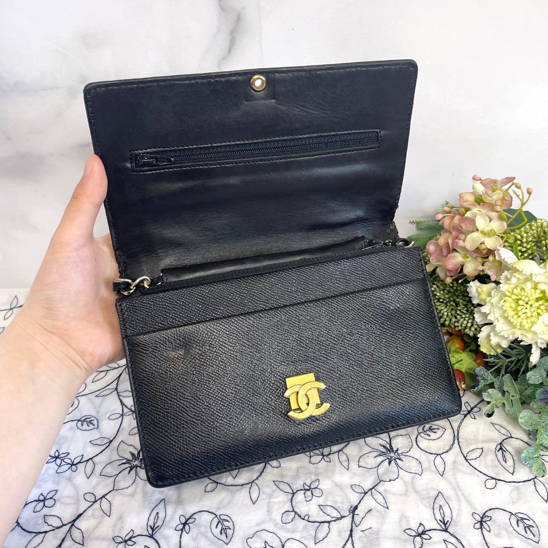 Chanel Chain Wallet Caviar Leather CC Logo — view 9