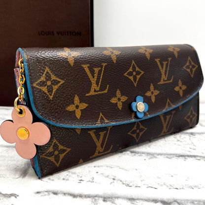Louis Vuitton Monogram Portefeuille Emily Flower Charm Blue Wallet