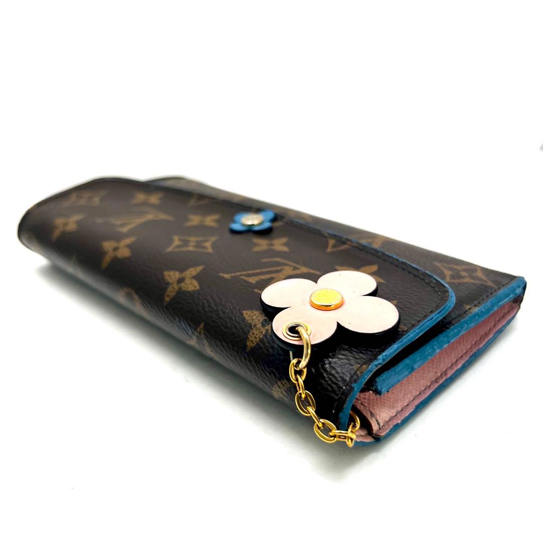 Louis Vuitton Monogram Portefeuille Emily Flower Charm Blue Wallet — view 7
