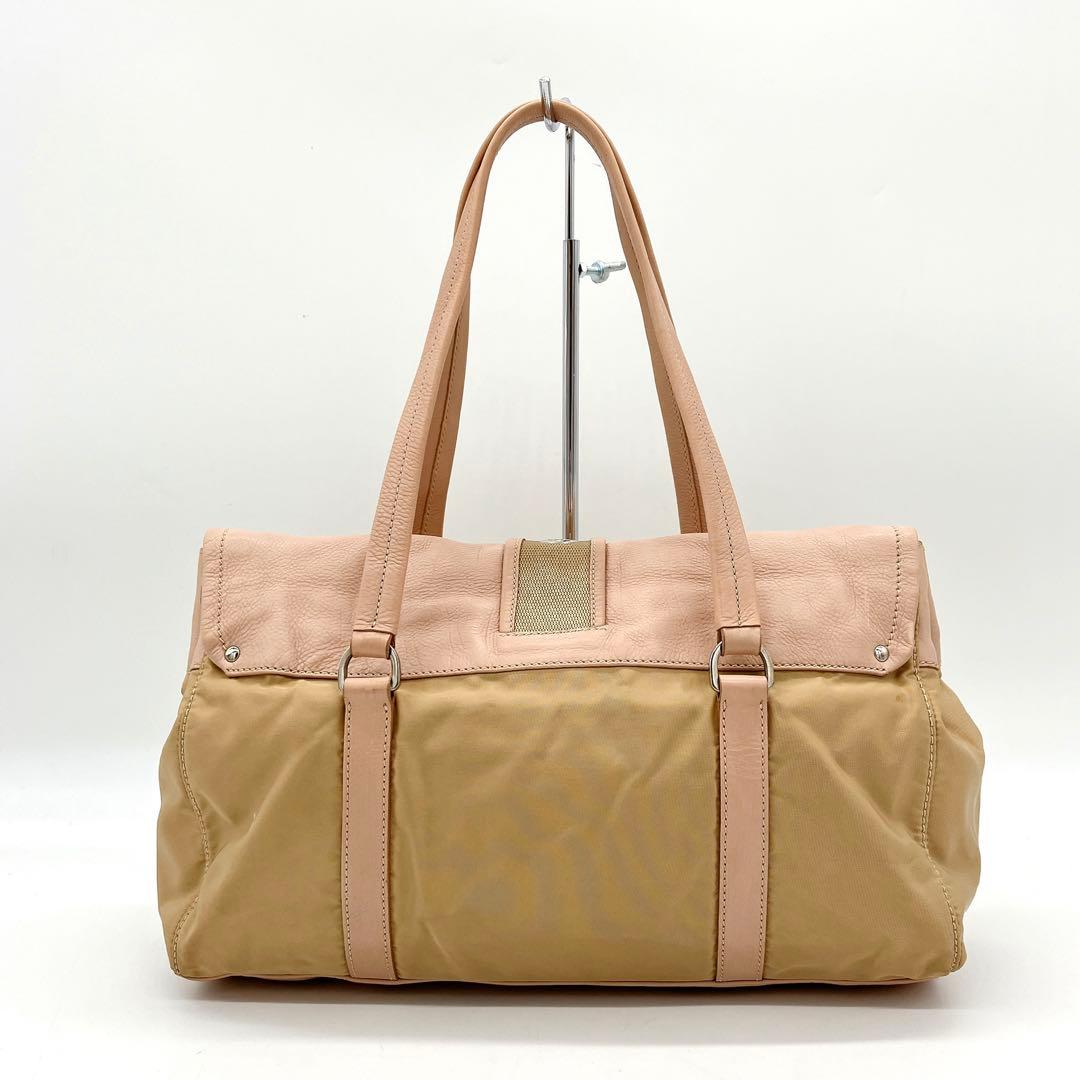 Prada Shoulder Bag Triangle Logo Plate Nylon Pink Brown