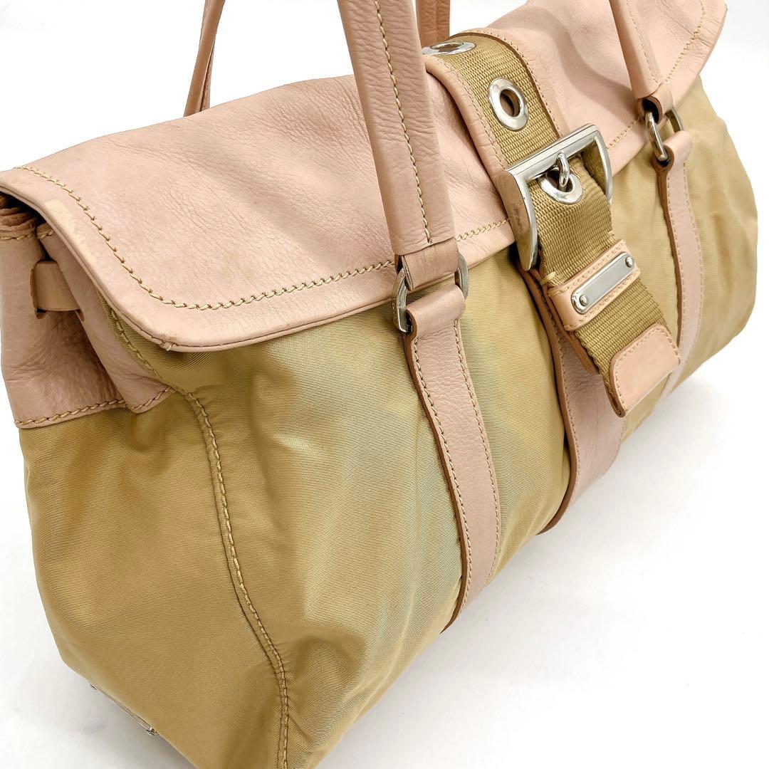 Prada Shoulder Bag Triangle Logo Plate Nylon Pink Brown