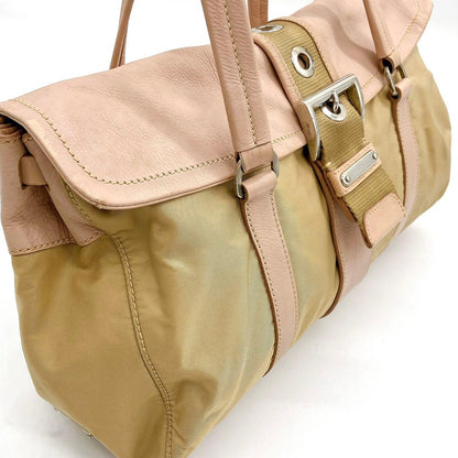 Prada Shoulder Bag Triangle Logo Plate Nylon Pink Brown