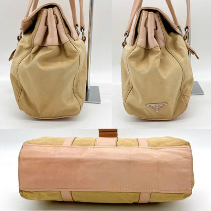 Prada Shoulder Bag Triangle Logo Plate Nylon Pink Brown