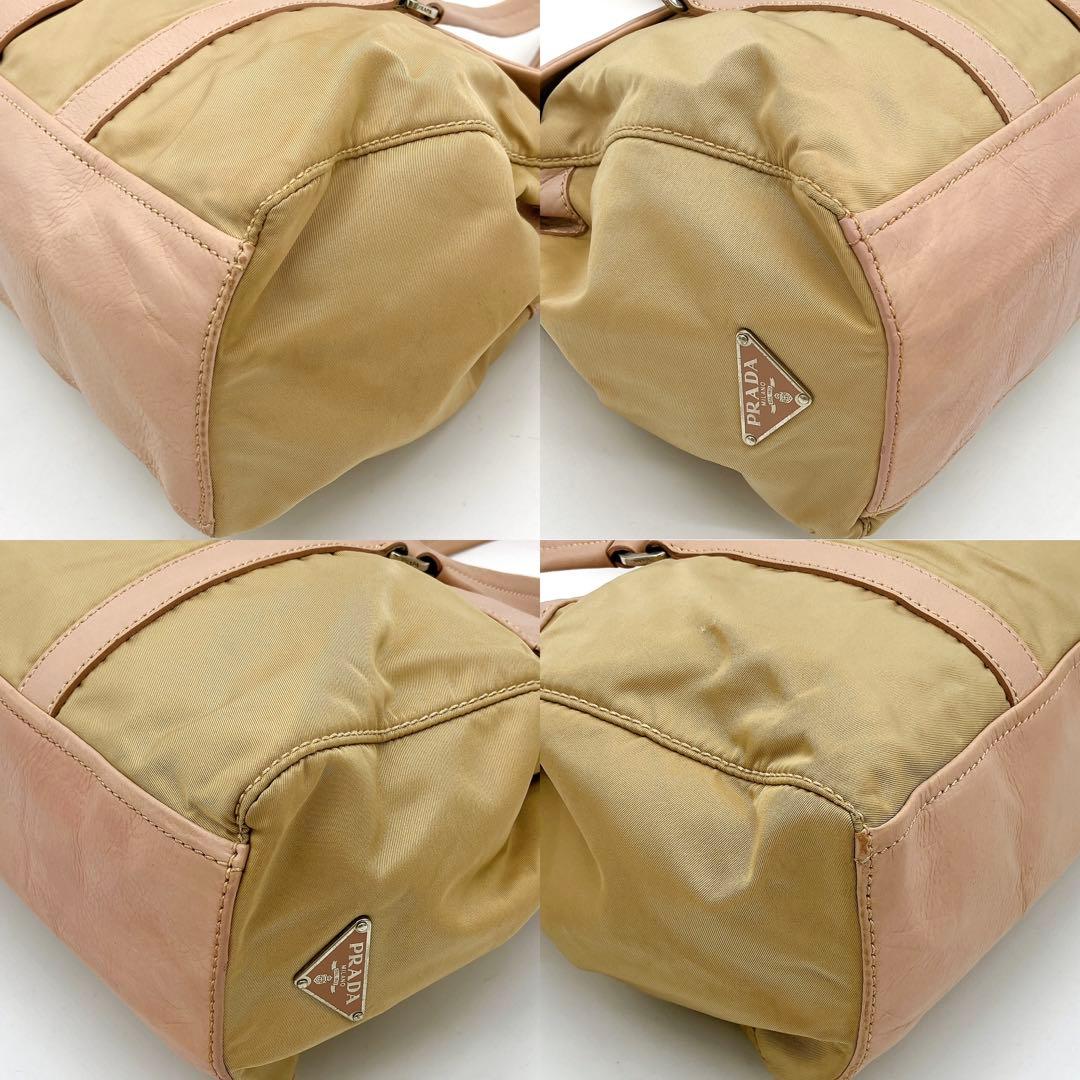 Prada Shoulder Bag Triangle Logo Plate Nylon Pink Brown