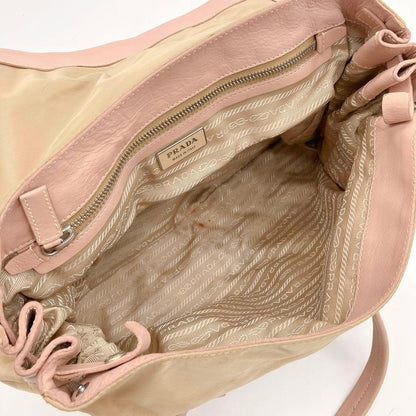 Prada Shoulder Bag Triangle Logo Plate Nylon Pink Brown