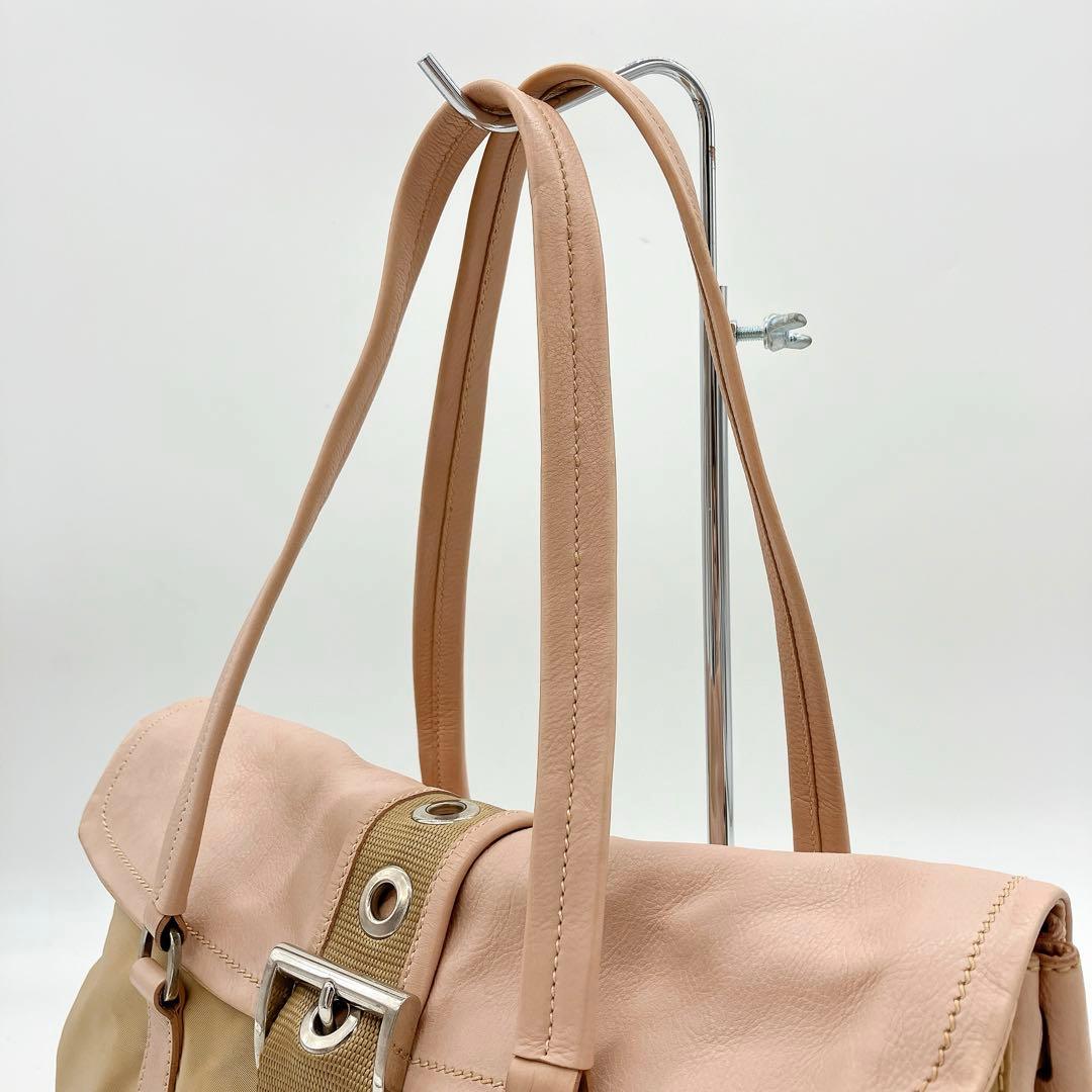 Prada Shoulder Bag Triangle Logo Plate Nylon Pink Brown