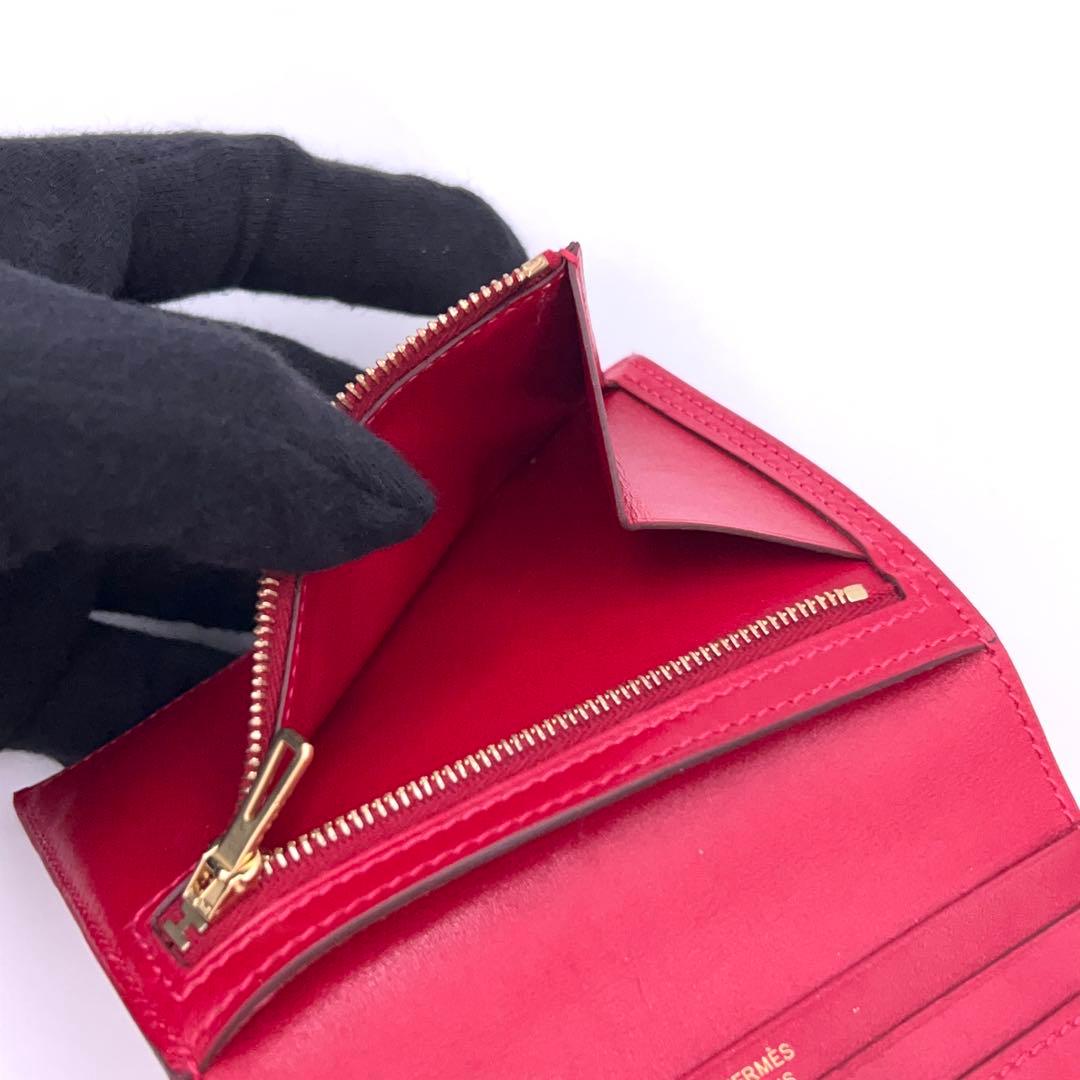 Hermes Bearn Compact Box Calf Red Bifold Wallet — view 5