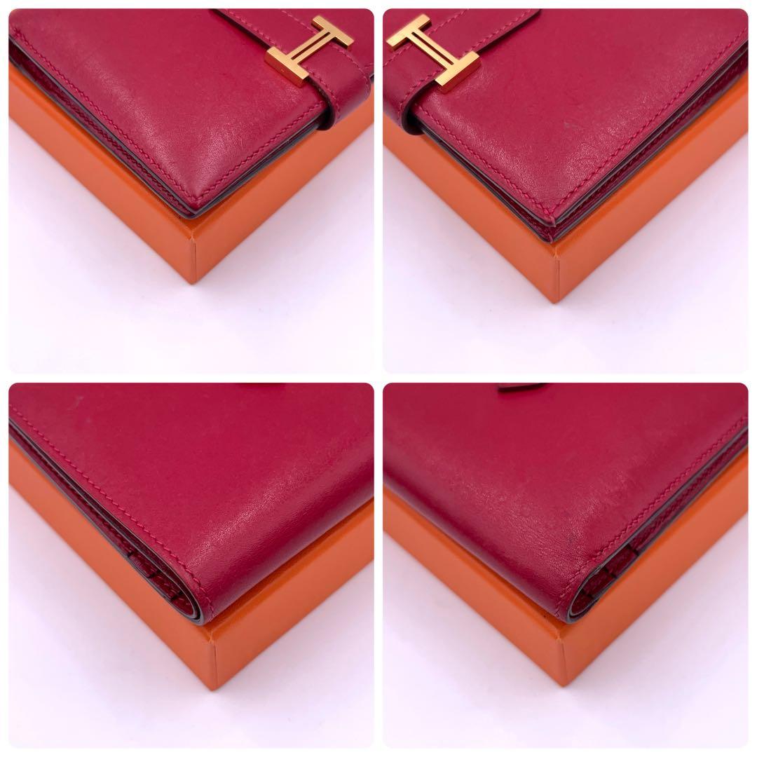 Hermes Bearn Compact Box Calf Red Bifold Wallet — view 7