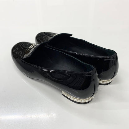 Chanel CC Logo Patent Pearl Opera Shoes Loafers Black — view 4