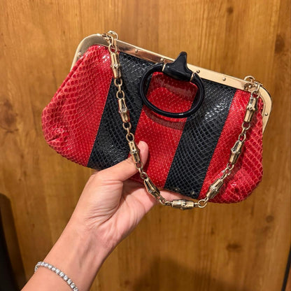 Gucci Tom Ford Era Python Shoulder Bag Red Black