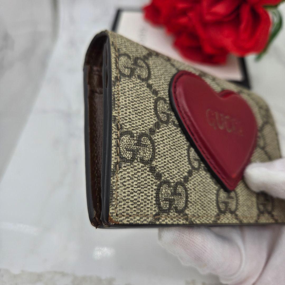Gucci Fold Wallet Heart GG Supreme Red — view 5