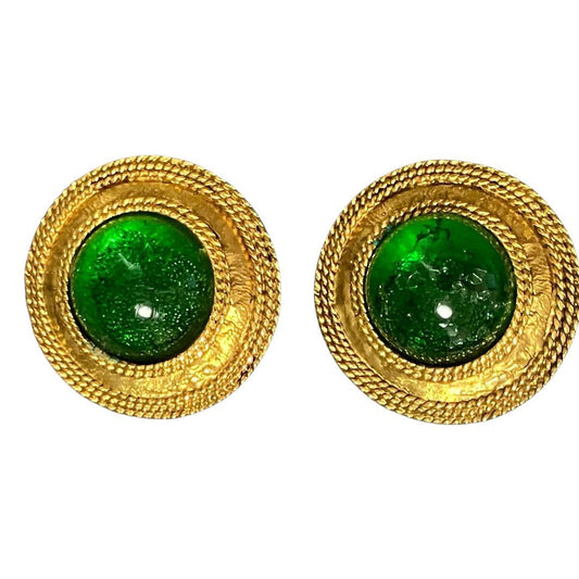 Chanel Gold Green Gripore Earrings K_079