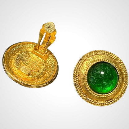 Chanel Gold Green Gripore Earrings K_079