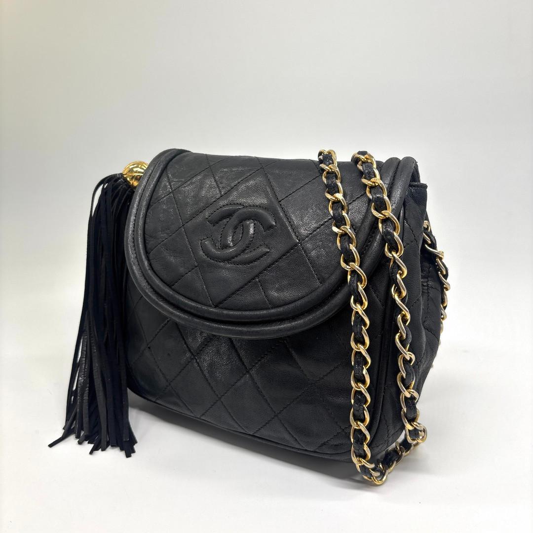 Chanel Quilted Fringe Chain Shoulder Bag Black — view 2