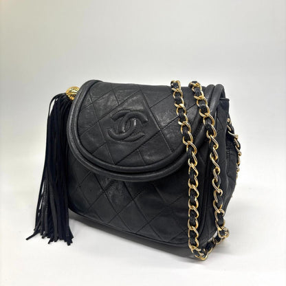 Chanel Quilted Fringe Chain Shoulder Bag Black — view 2
